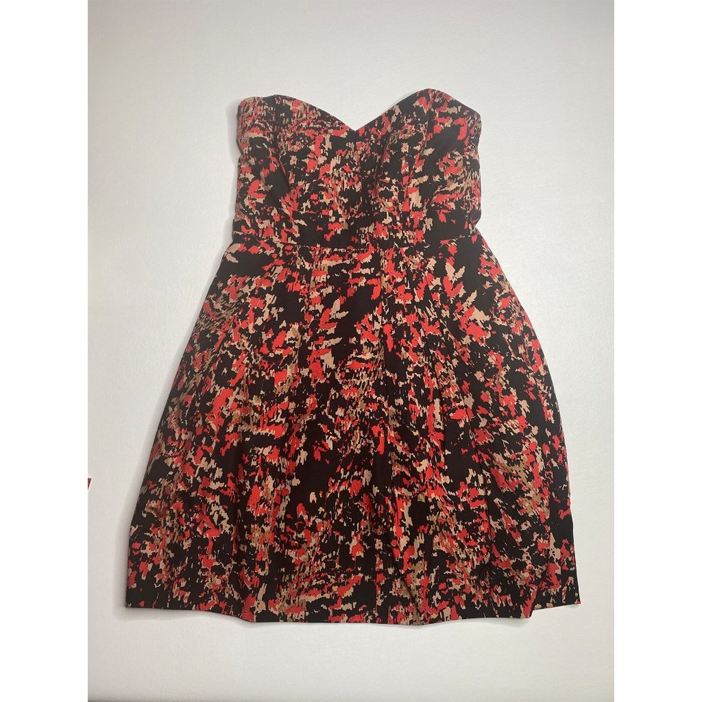 Shoshanna Black, Tan & Red Strapless Dress